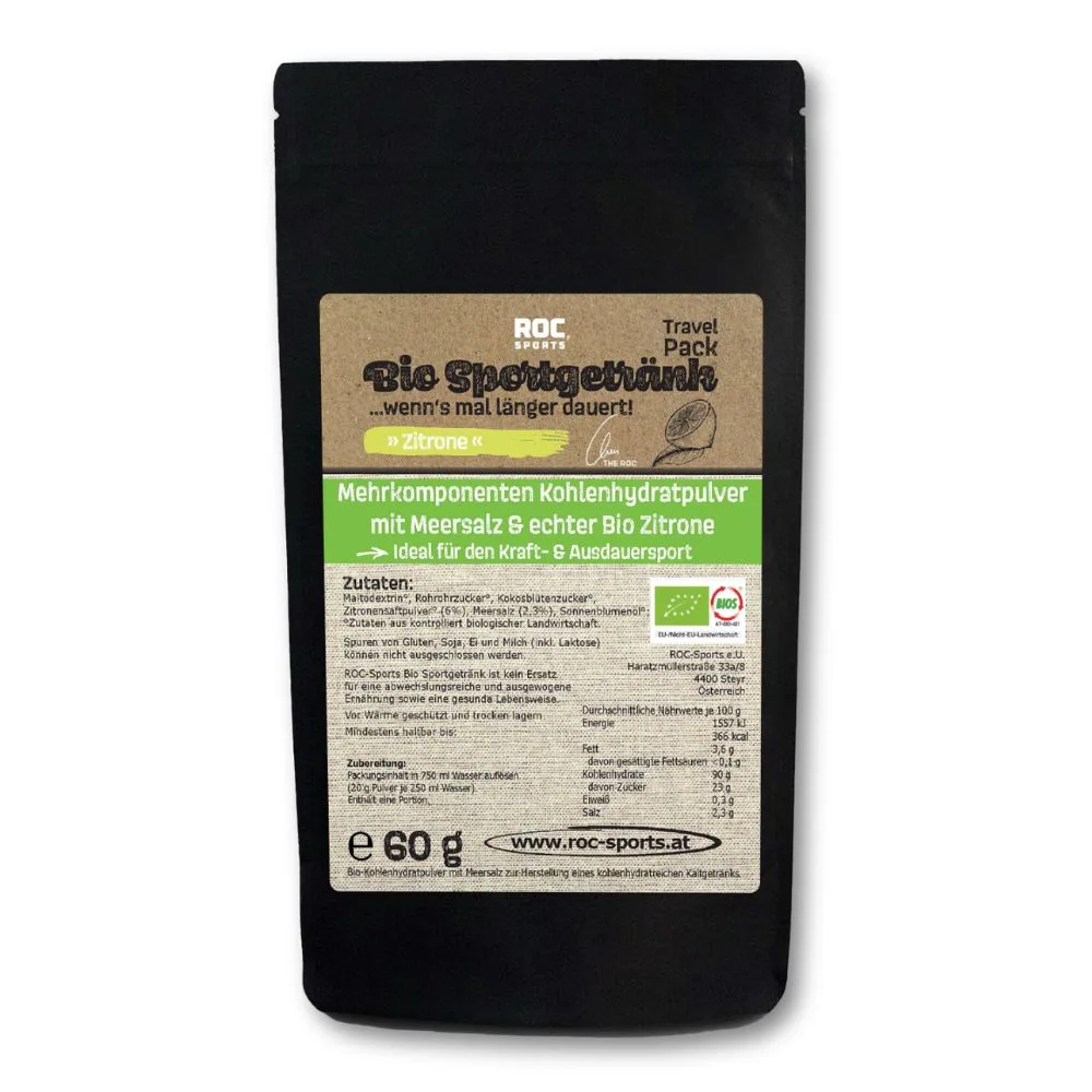 Bio Sportgetränk Pulver mit Elektrolyten Travel Pack Zitrone