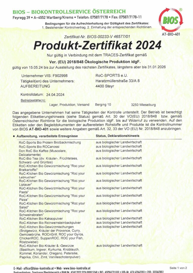 ROC-Sports Bio Zertifikat 2024
